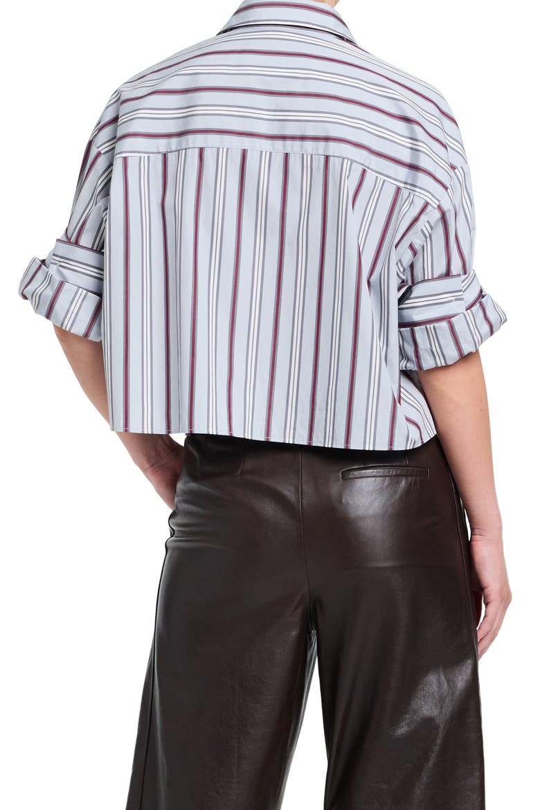 Next Stripe Cropped Cotton Shirt, Alternate, color, LIGHT GREY MULTI