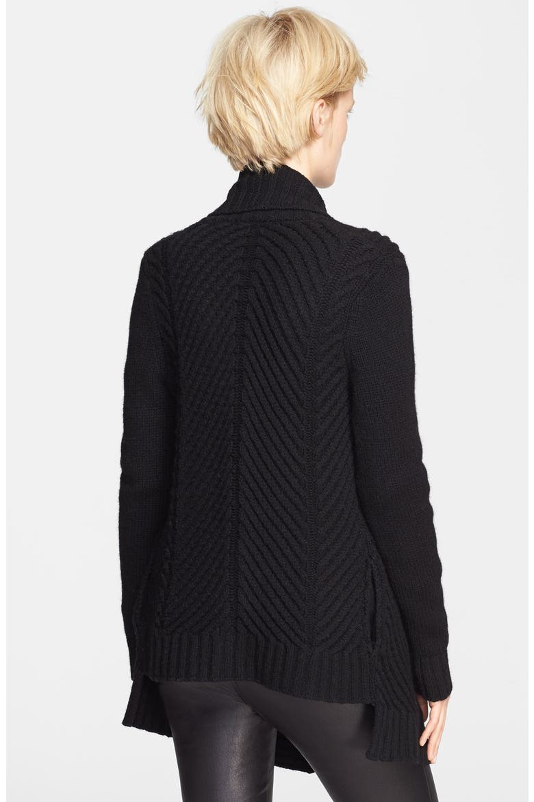 Chevron Knit Shawl Lapel Cardigan, Alternate, color, BLACK