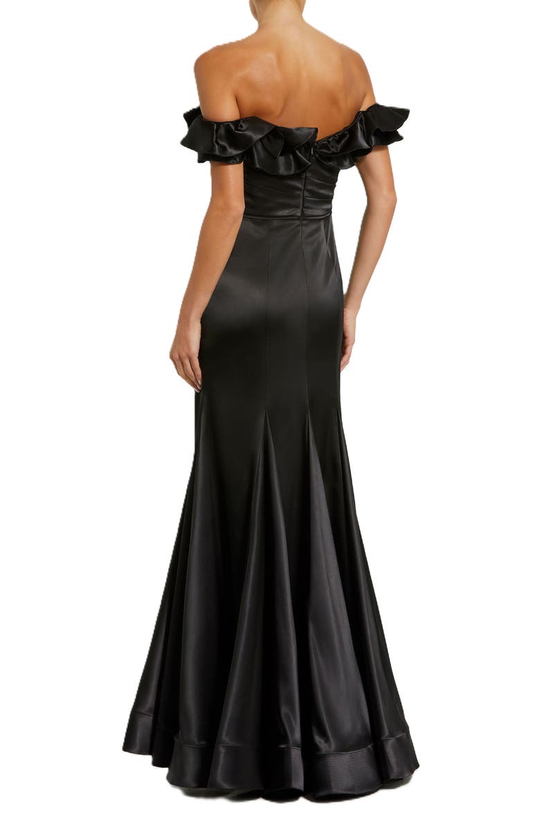 Mac Duggal Satin Ruffle Off the Shoulder Mermaid Gown, Alternate, color, Black