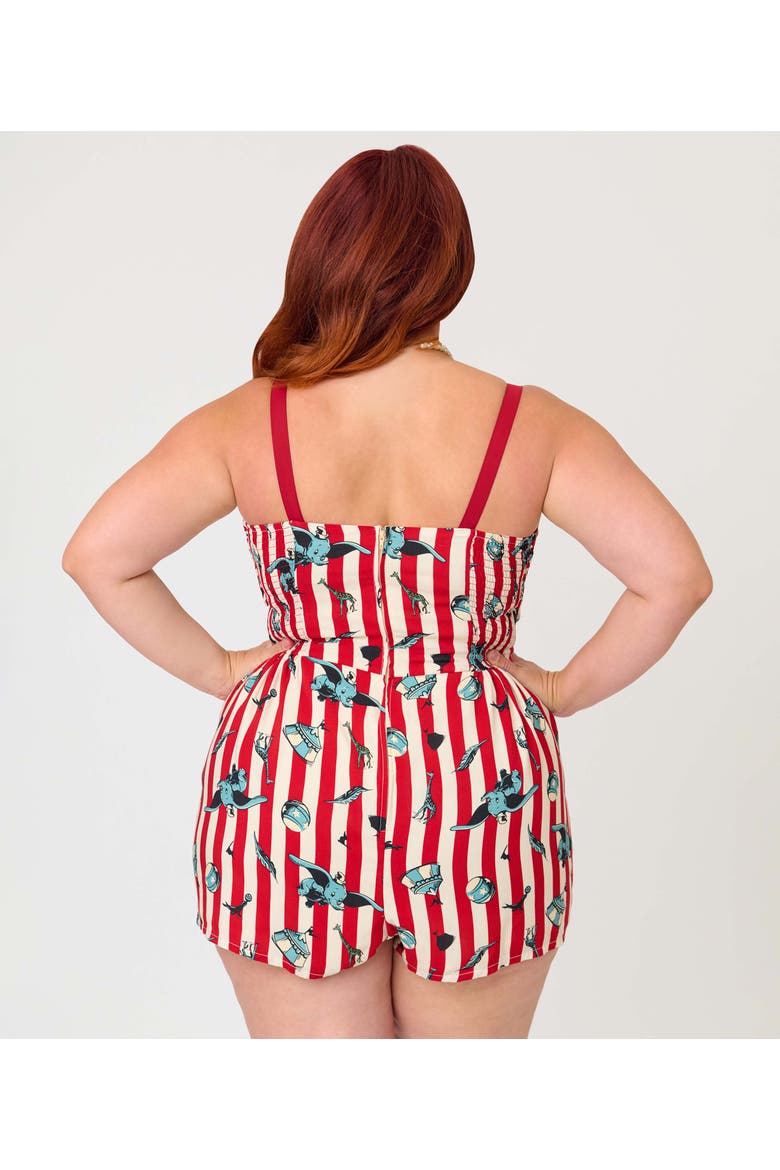 Plus Size 1950s Spaghetti Strap Romper, Alternate, color, White & Red w/ Elephant Print