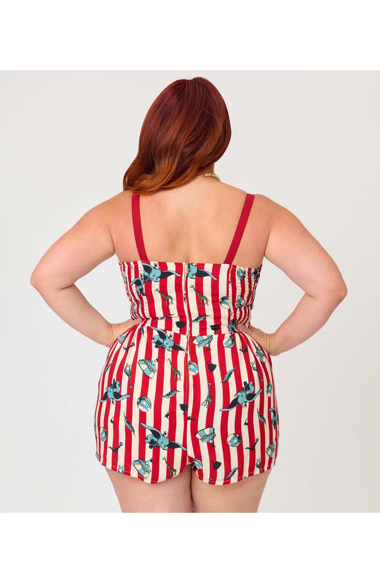 Unique Vintage Plus Size 1950s Spaghetti Strap Romper, Alternate, color, White & Red W/ Elephant Print