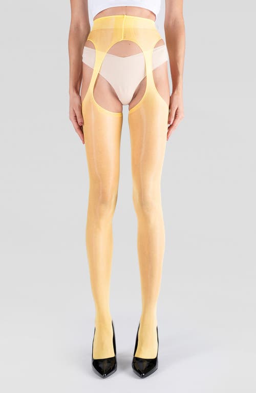 Lechery Women's Lustrous Silky Shiny Sheer Suspender Crotchless High-waist Pantyhose Tights In Yellow