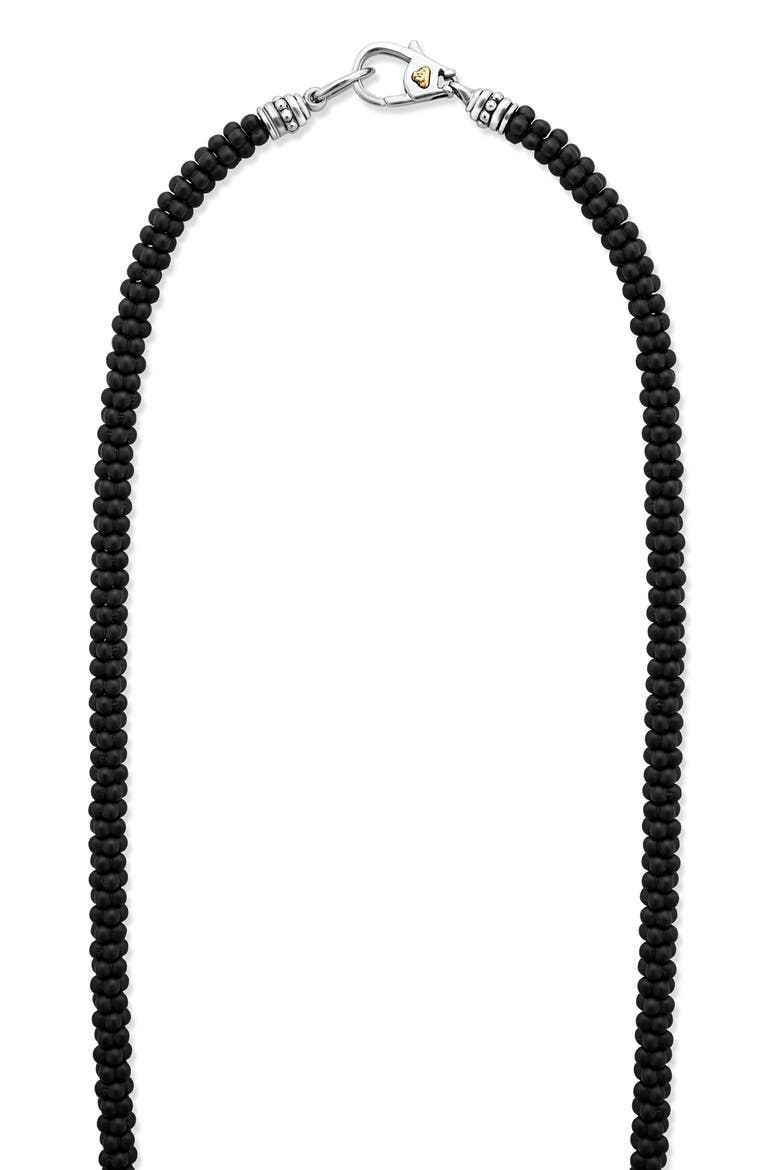 Matte Black Caviar Ceramic Beaded Necklace, Alternate, color, BLACK