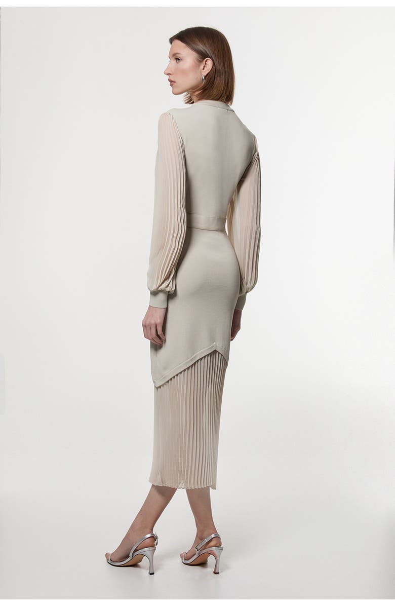 Karen Millen Woven Sleeved Pleated Dress, Alternate, color,