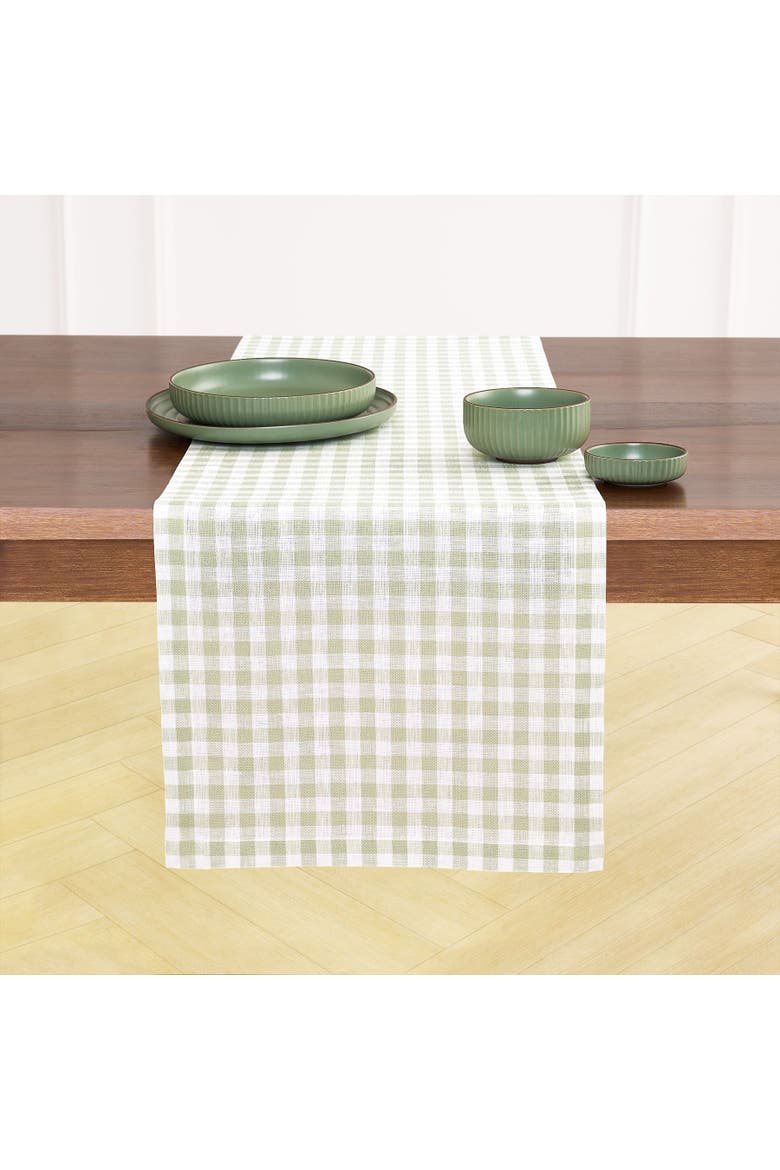 Linen Table Runner - Gingham Check, Main, color, Sage