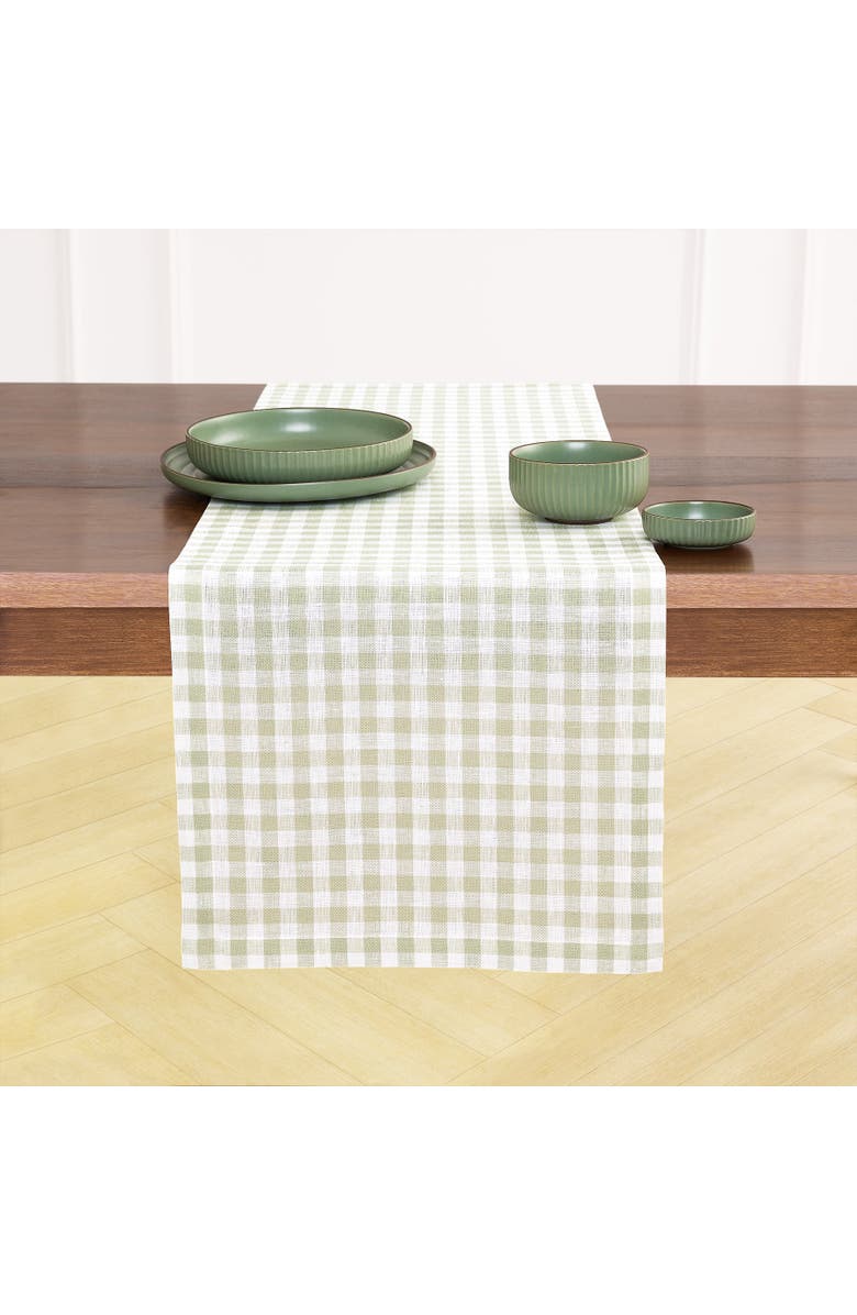 Solino Home Linen Table Runner for Dining Table, Holiday and Everyday Table Decor - Gingham Check, Main, color, Sage