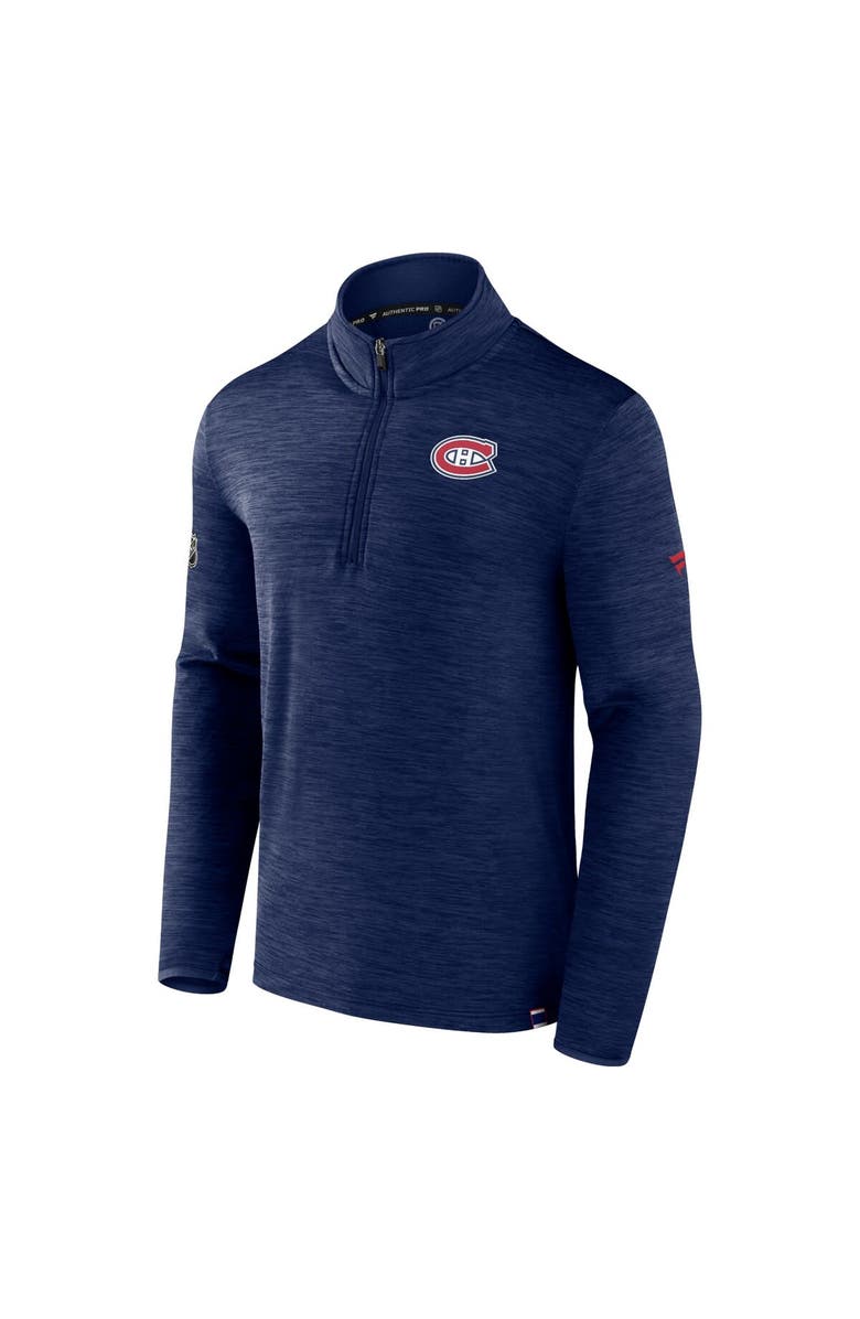 FANATICS Men's Fanatics Branded  Heather Navy Montreal Canadiens Authentic Pro Quarter-Zip Pullover Top, Alternate, color, 