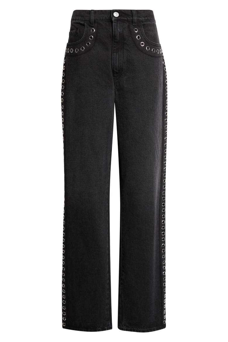 Grommet Detail Slight Flare Jeans, Alternate, color, 00N99 BLACK