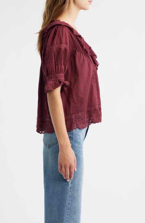 Loveshackfancy Romilly Ruffle & Lace Top In Burgundy