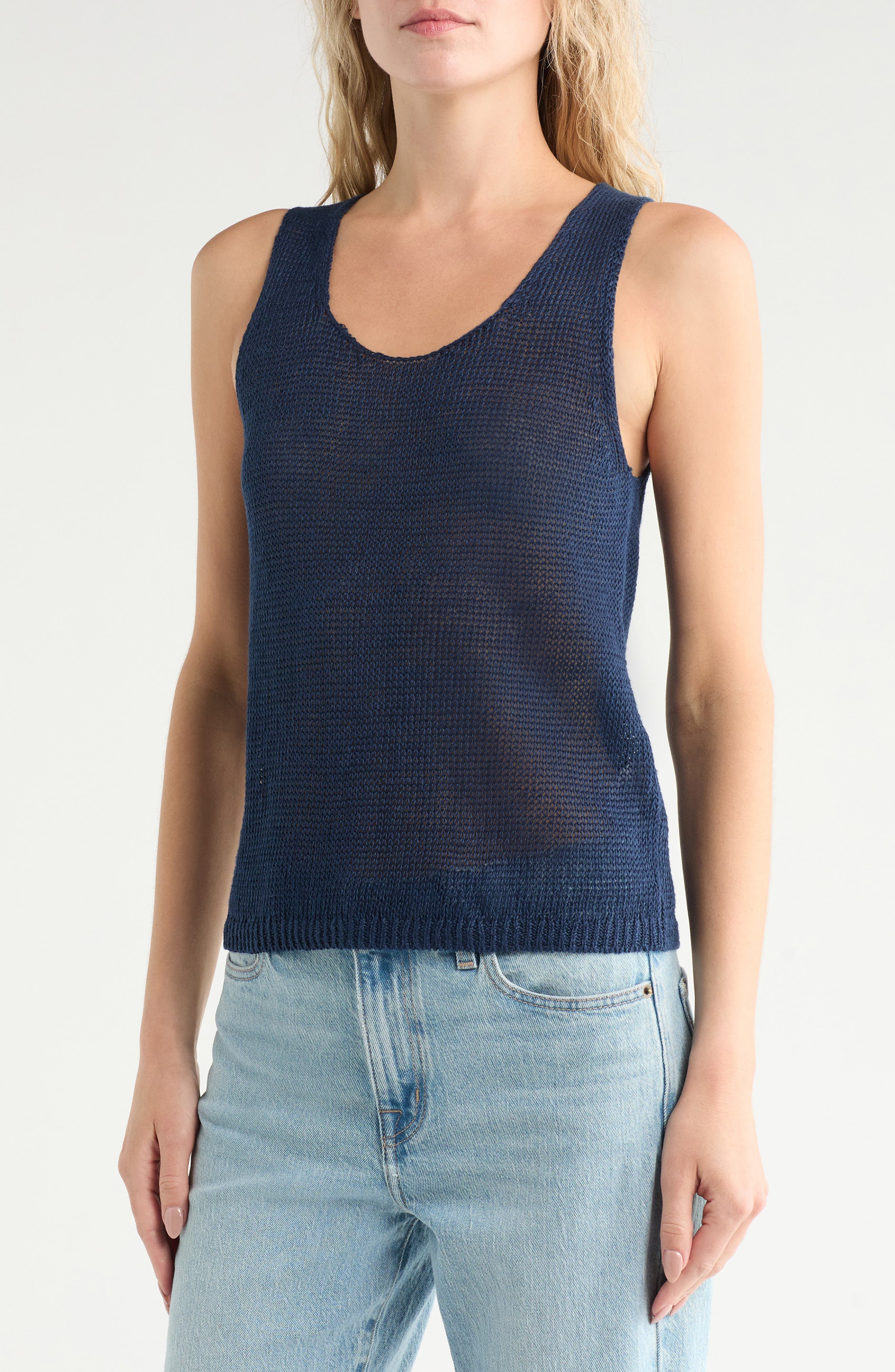 Vince Beachy Linen Open Stitch Tank