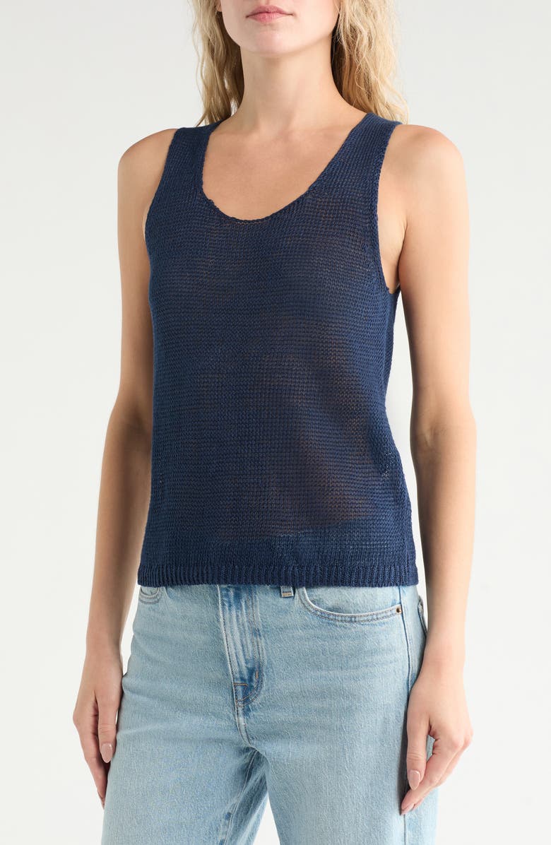 Vince Beachy Linen Open Stitch Tank, Main, color, Coastal