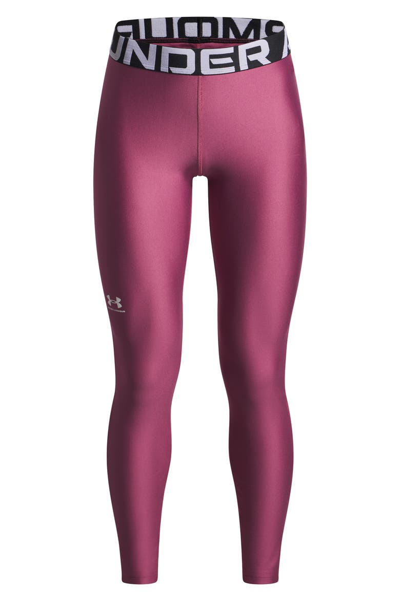 Kids' HeatGear® Logo Jacquard Waistband Leggings, Main, color, FUCHSIA