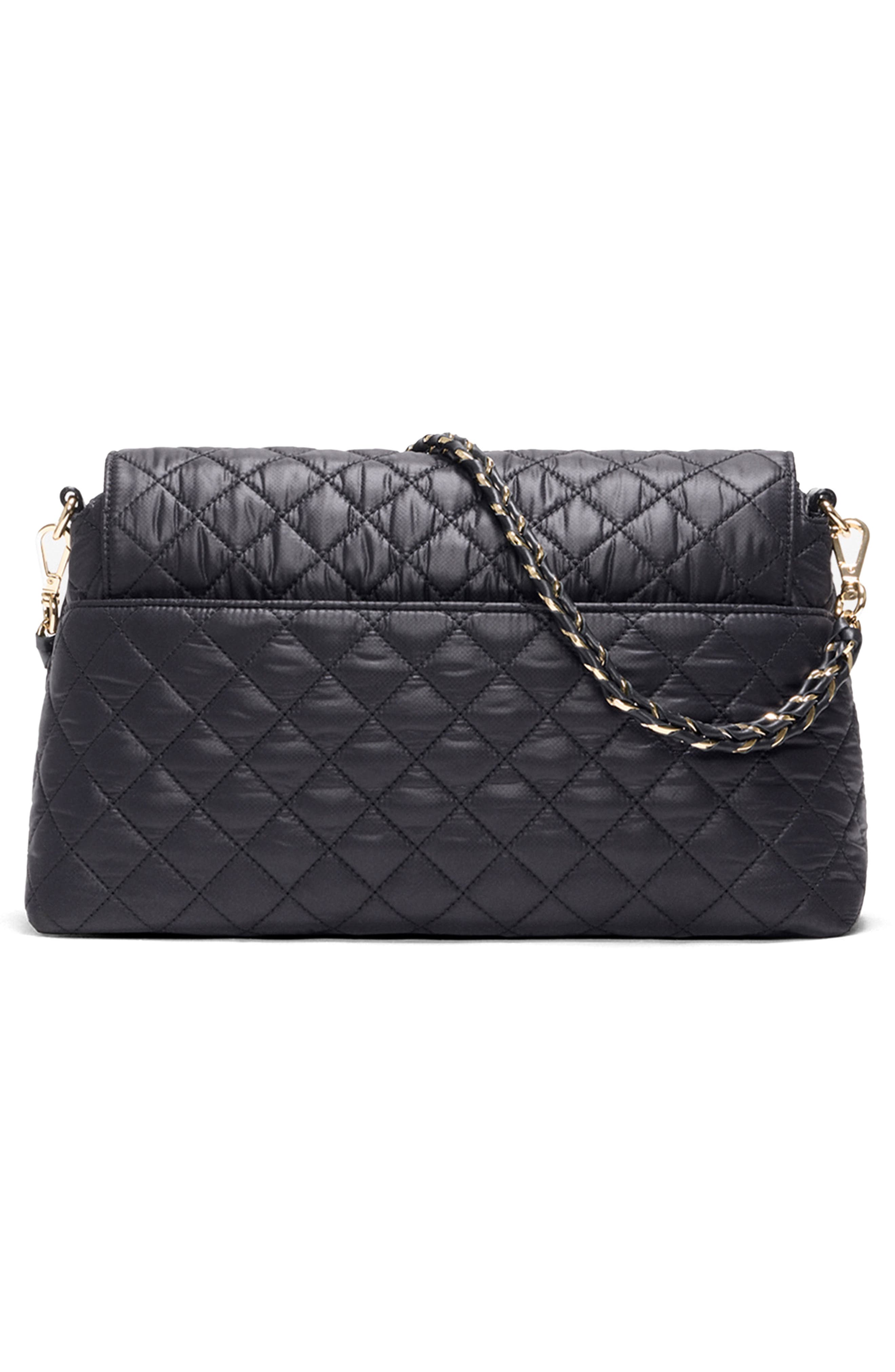 MZ Wallace Crosby Lock Quilted Nylon Shoulder Bag, Alternate, color, Black