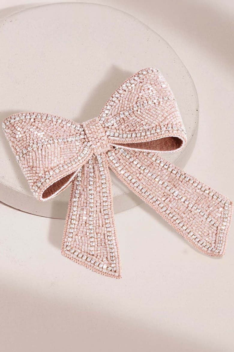 Blush Diamond Beaded Hair Bow, Alternate, color, Pink