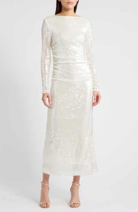 WAYF Kieran Sequin Cowl Back Long Sleeve Cocktail Dress