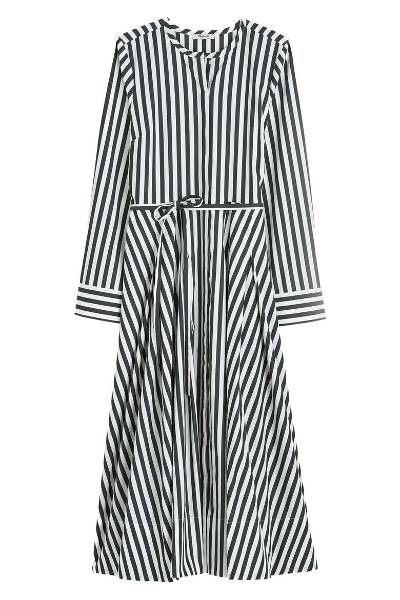 Janis Stripe Long Sleeve Cotton Poplin Shirtdress, Alternate, color, DEEP FOREST