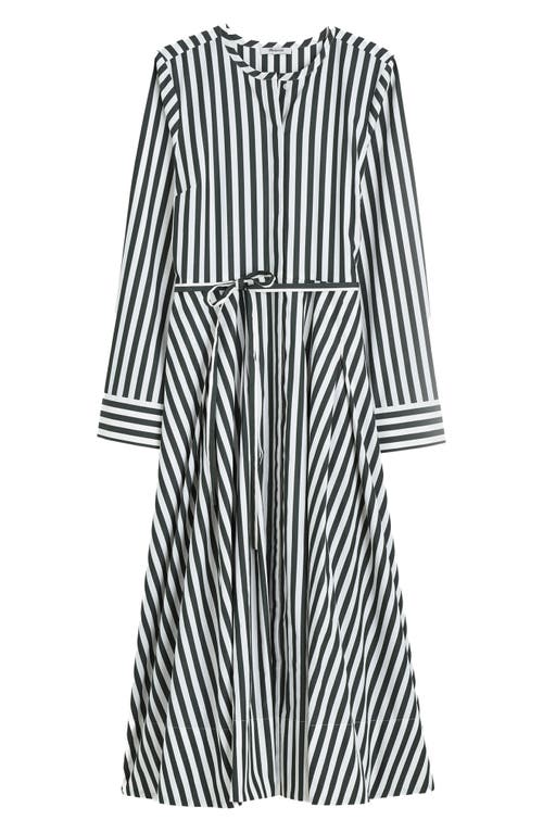 Madewell Janis Stripe Long Sleeve Cotton Poplin Shirtdress In Deep Forest