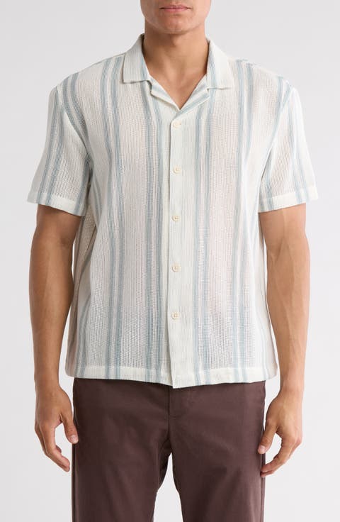 Stripe Textured Short Sleeve Button-Up Shirt