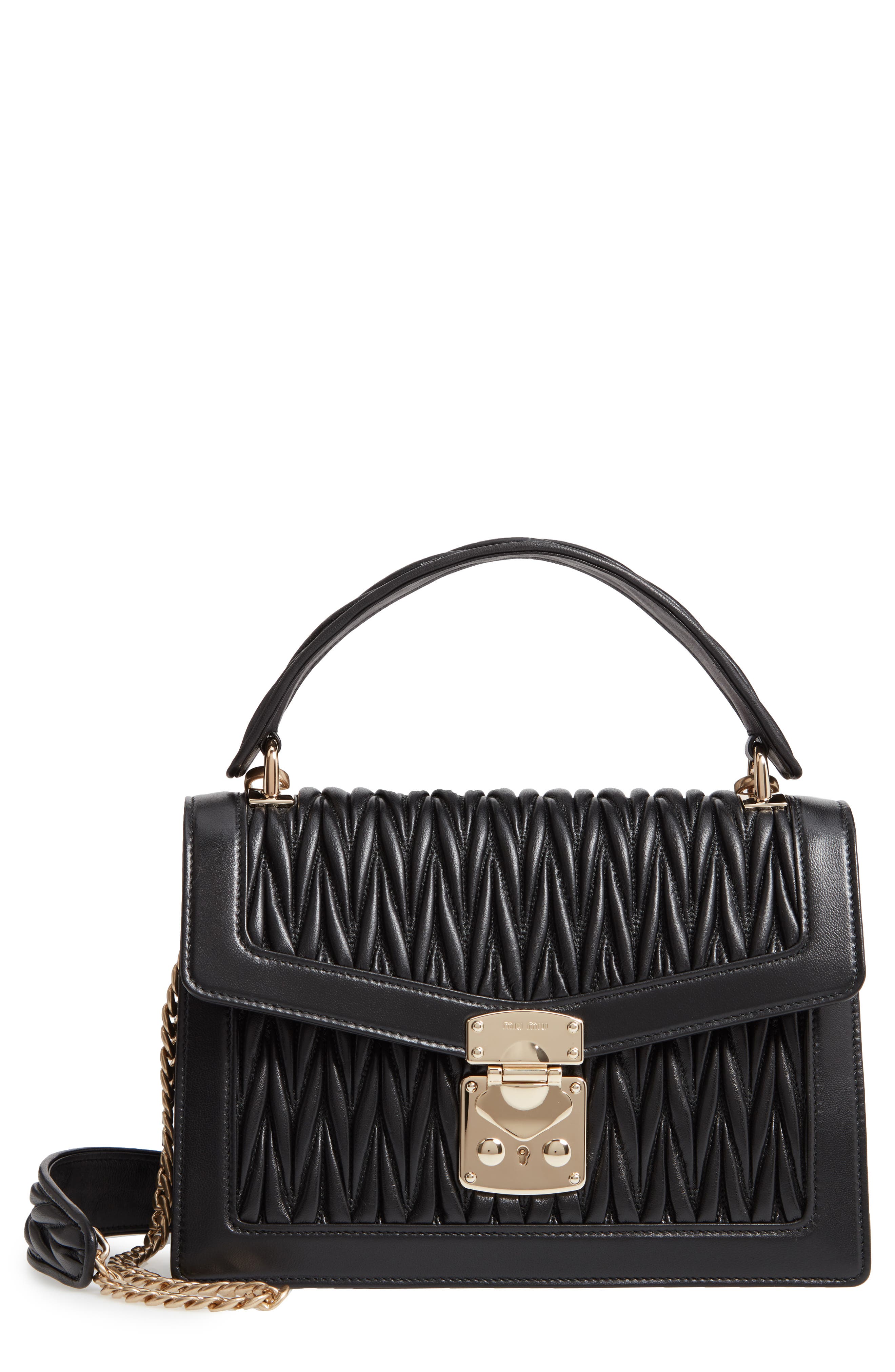 Miu Miu Confidential Matelassé Quilted Lambskin Leather Top Handle Bag, Main, color, 