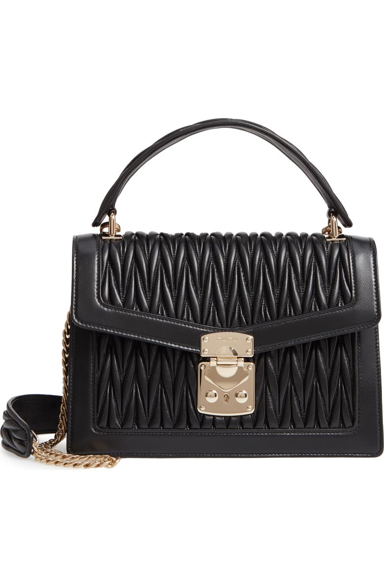 Miu Miu Confidential Matelassé Quilted Lambskin Leather Top Handle Bag, Main, color,