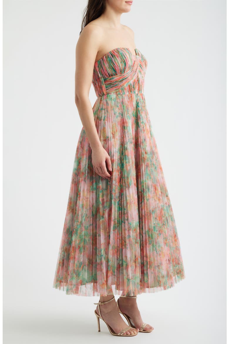 Pleated Strapless Mesh Gown, Alternate, color, MULTI AZALEA GARDEN