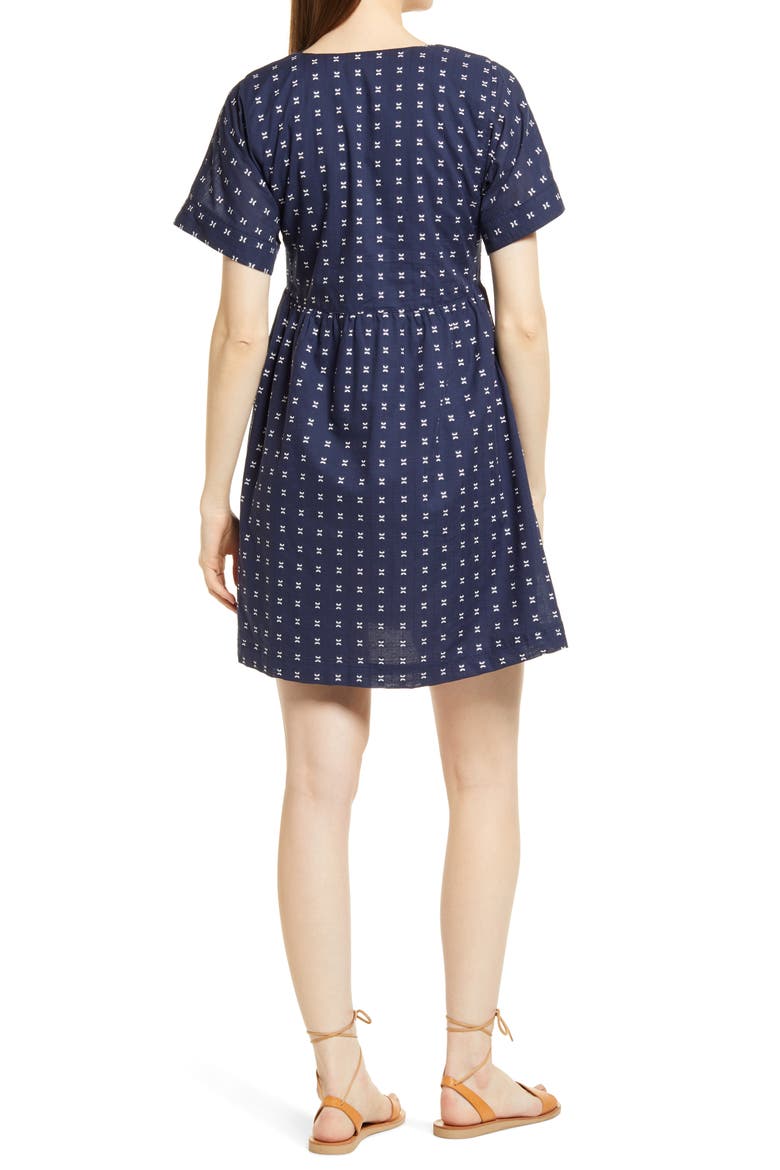 V-Neck Dolman-Sleeve Minidress, Alternate, color, BLUE/ WHITE DOBBY