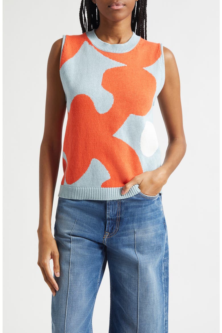 Pomppikoot Keidas Sleeveless Cotton Sweater, Main, color, DARK ORANGE LIGHT BLUE
