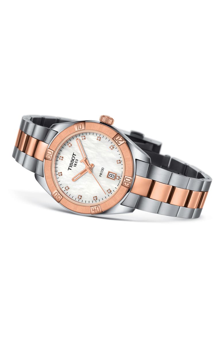 T-Classic PR 100 Bracelet Watch, Alternate, color, SILVER/ MOP/ ROSE GOLD