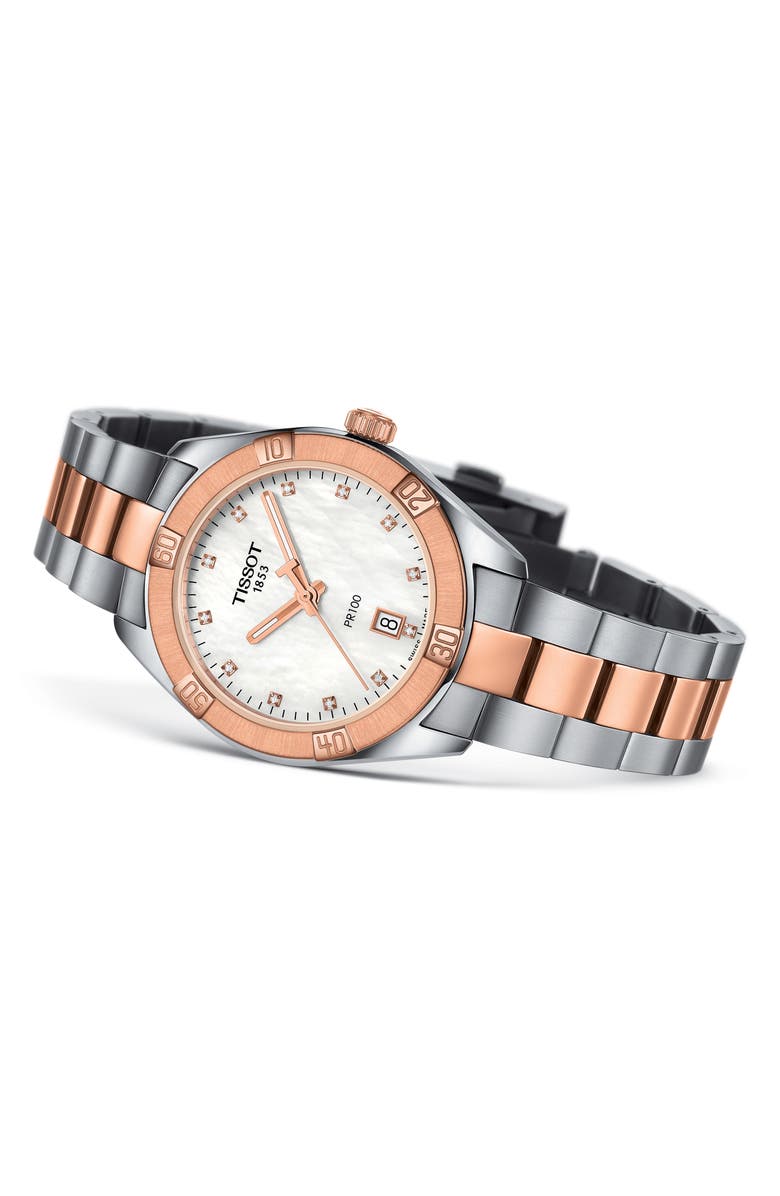 Tissot T-Classic PR 100 Bracelet Watch, Alternate, color, Silver/ Mop/ Rose Gold