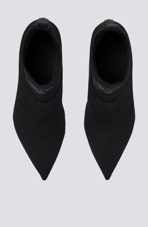 Balmain Black Stretch Knit Ankle Boots With Gold Lacquered Stiletto Heel In Black