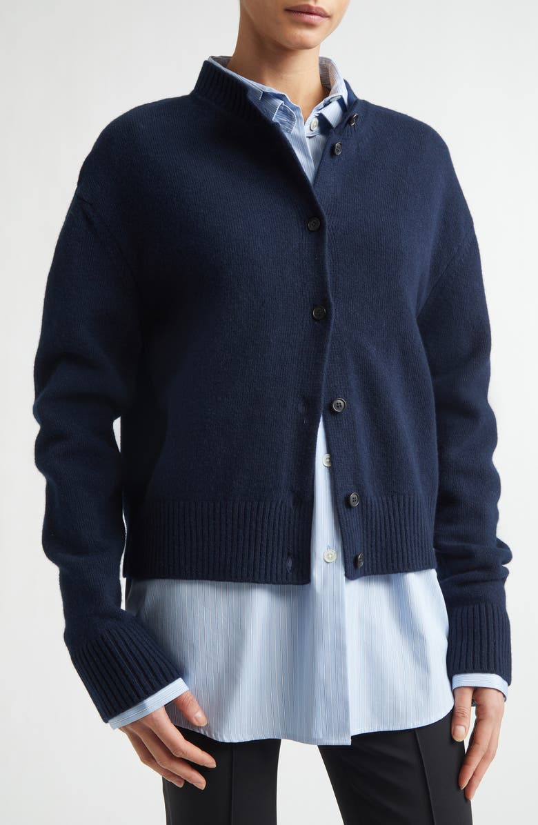 Róhe Crop Wool Cardigan, Alternate, color, Navy