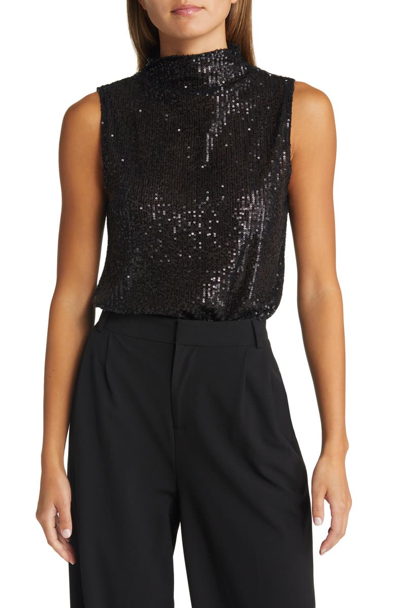 Open Edit Sequin Mesh Sleeveless Top | Nordstromrack