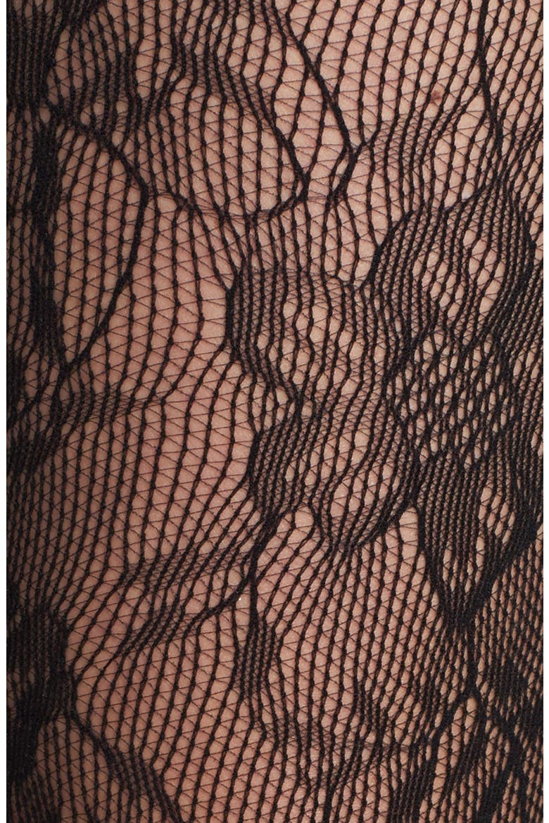 Floral Openwork Crochet Tights, Alternate, color, BLACK