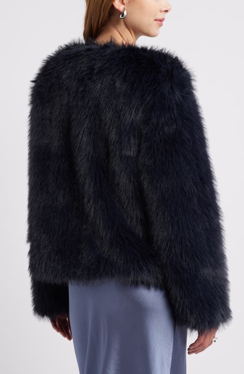 Open Edit Faux Fur Crop Jacket In Navy Blazer