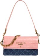 Kurt Geiger London Brompton Soft Croc Embossed Leather & Denim Shoulder Bag