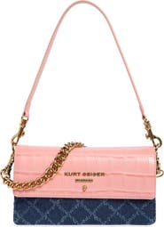 Kurt Geiger London Brompton Soft Croc Embossed Leather & Denim Shoulder Bag