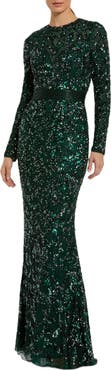 Mac Duggal Long Sleeve Embellished Sequin Gown
