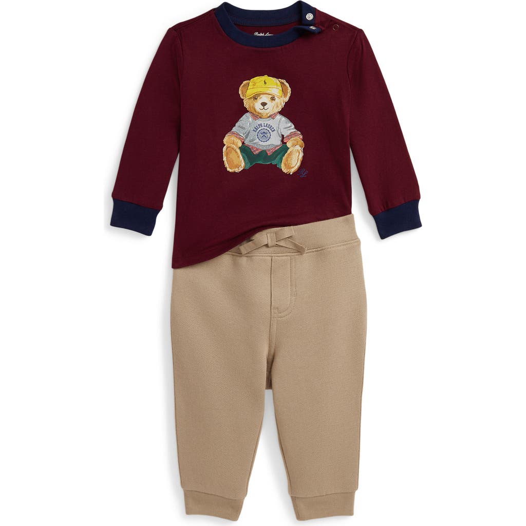 Ralph Lauren Baby Boys Polo Bear Tracksuit In Burgundy