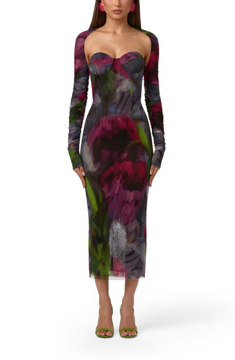 Floral Mesh Midi Dress