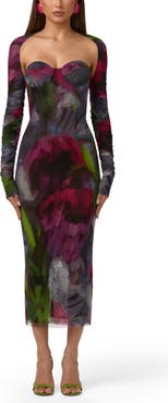 Naked Wardrobe Floral Mesh Midi Dress