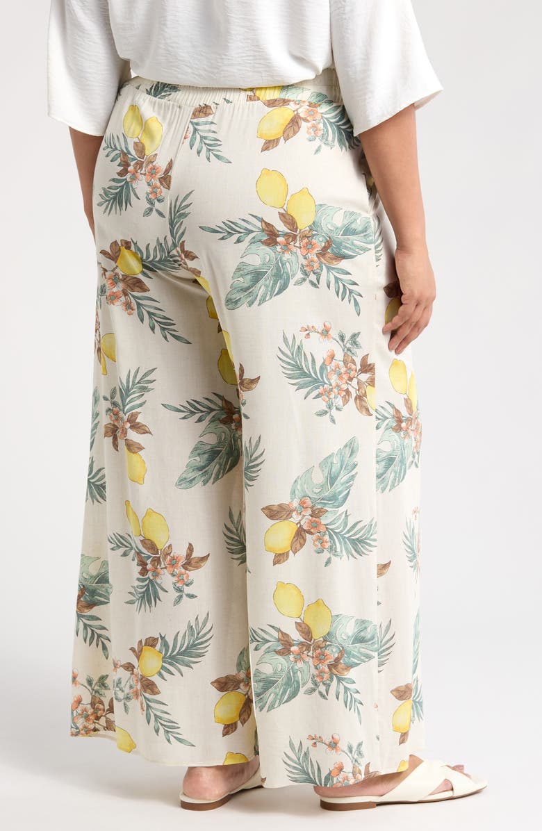 Renee C Lemon Print Wide Leg Pants, Alternate, color, Taupe