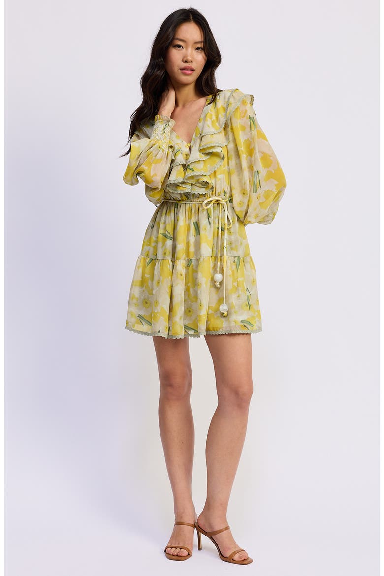 Lydia Ruffle Long Sleeve Minidress, Alternate, color, YELLOW IVORY OLIVE
