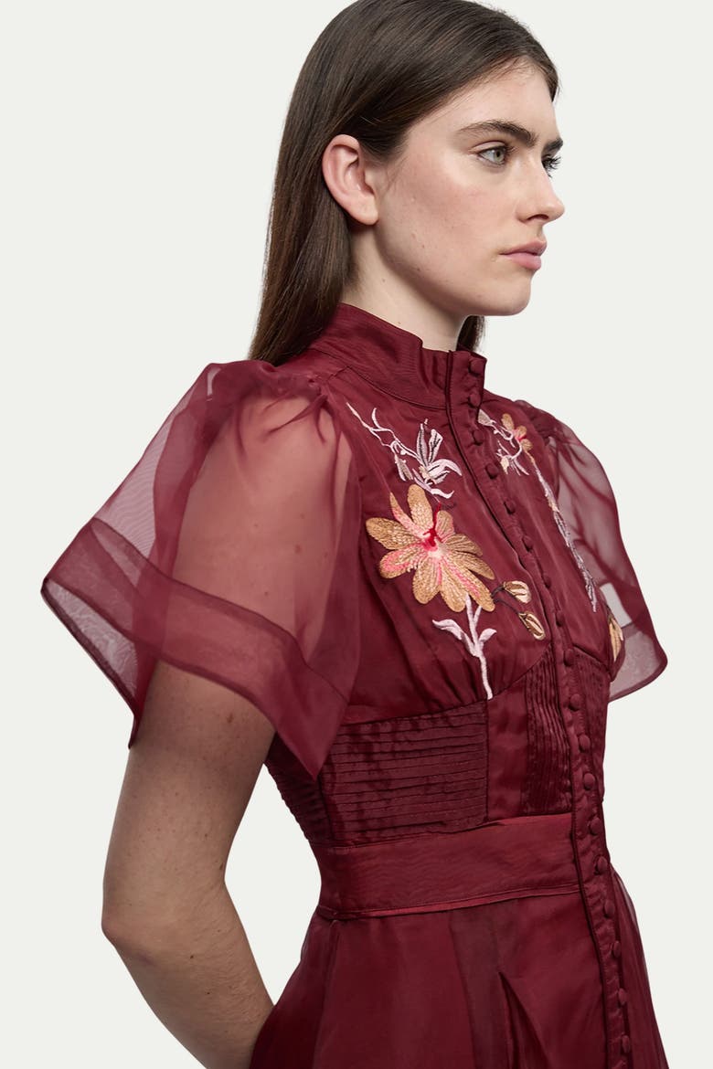 Embroidered Short Sleeve Midi Dress, Alternate, color, Purple