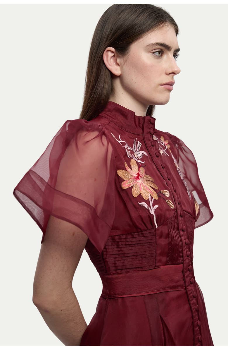 Karen Millen Embroidered Short Sleeve Midi Dress, Alternate, color, Purple
