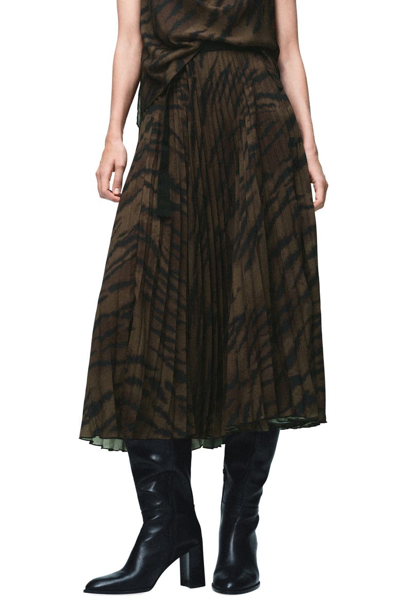 MANGO Pleated Midi Skirt, Main, color, Brown