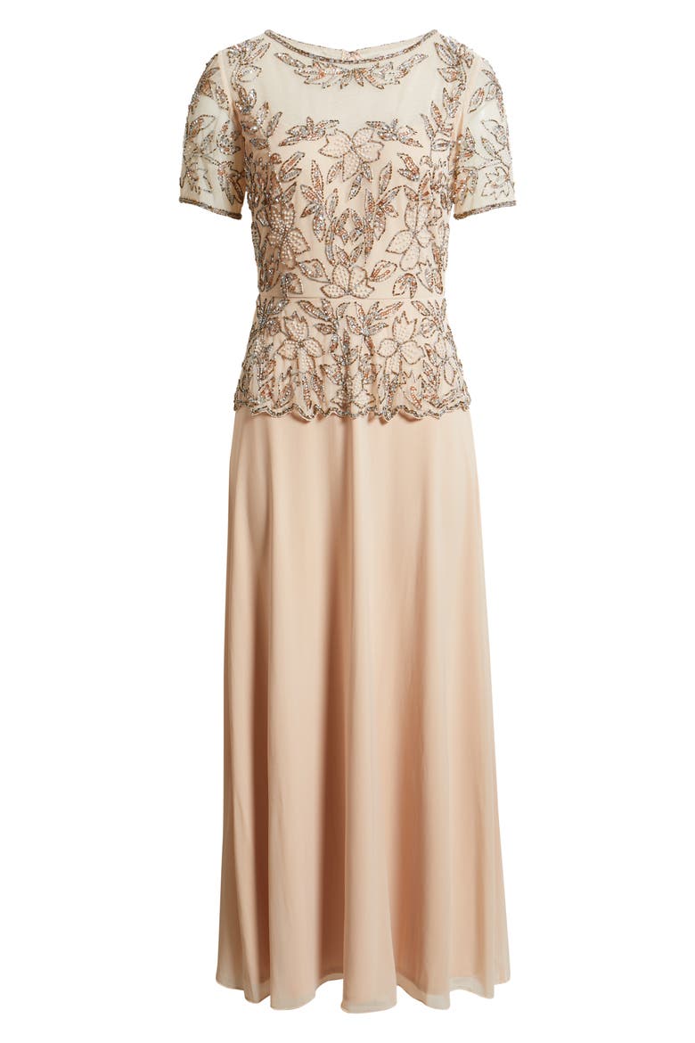 Short Sleeve Beaded Chiffon Gown, Alternate, color, BLUSH