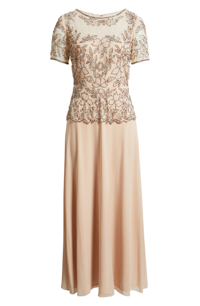 Pisarro Nights Short Sleeve Beaded Chiffon Gown, Alternate, color, Blush