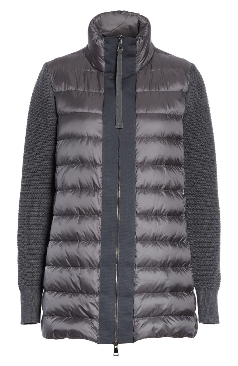 Moncler Quilted Down & Knit Cardigan, Alternate, color, 