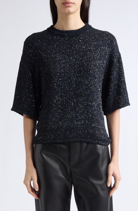 Fluid Sequins Knit T-Shirt
