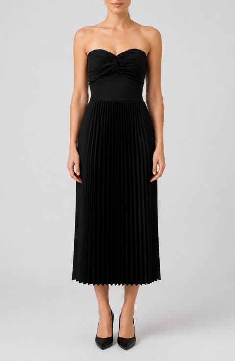 Twist Sweetheart Satin Pleated Midi Dress